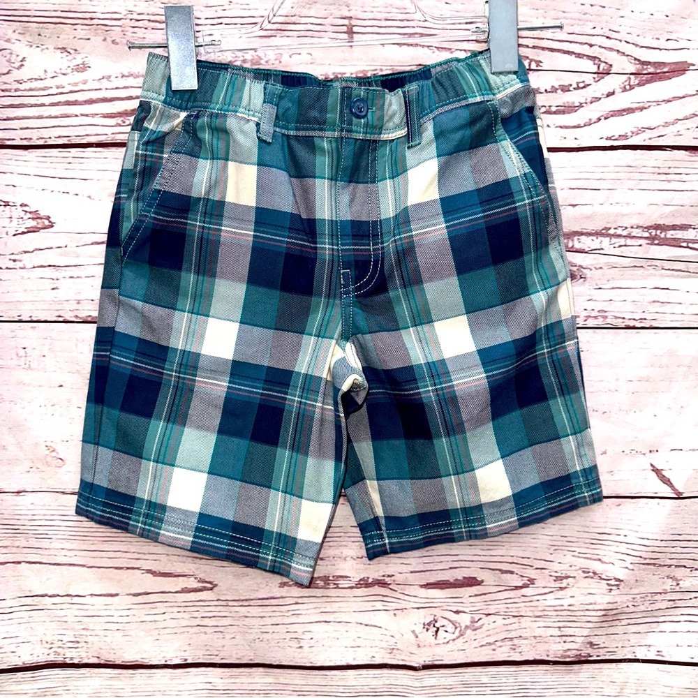 Tea Collection  Plaid Blue Green Elastic Waist Shorts Size 10